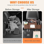 UKM 3-in-1 Back Seat Car Organizer, Car Backseat Storage Box with Cup Holder, Tissue Box&Hooks, Multifunctional Waterproof Storage for Hold Phones Drinks Handbags (White)