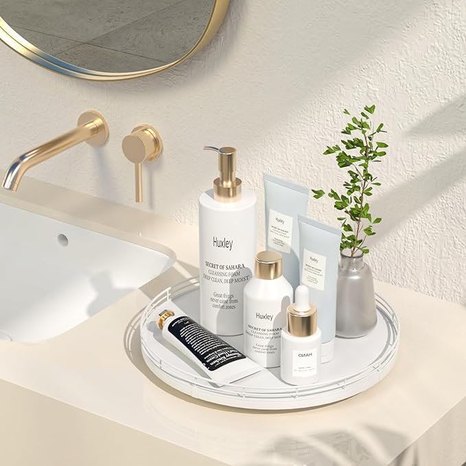 12" Oak Wood Bathroom Tray for Counter, Vanity Tray for Perfume Lotion Candle Makeup Jewelry Sink Soap Holder Turntable Dress
