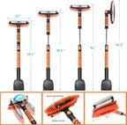 43.3'' Snow Shovel & Snow Brush with Ice Scrapers for Car Windshield,5-in-1 Extendable Thicken Aluminum Tube,180° Pivoting Brush Head & Foam Grip for Christmas, Cars, Trucks, SUVs, Vehicle(Orange