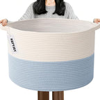 115L Extra Large Woven Cotton Rope Blanket Basket with Handles, Laundry Hamper Storage Bin for Pillows, Comforters,Clothes, T