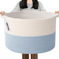 65L Extra Large Woven Cotton Rope Blanket Basket with Handles, Laundry Hamper Storage Bin for Pillows, Comforters,Clothes, To