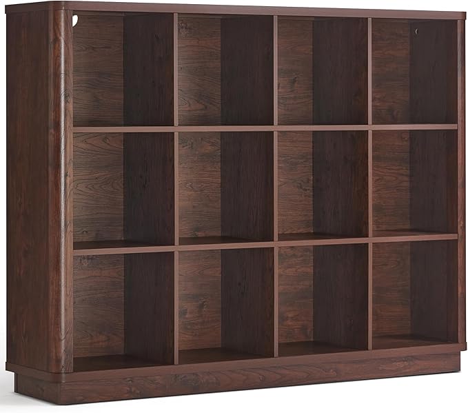 Joaxswe 12 Cube Storage Organizer, 41" Large Bookshelf with Curved Edge, Wood Floor Standing 3-Tier Cubby Bookcase w/Base, Vi