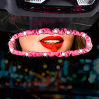 Dotesy 3 PCS Bling Rearview Mirror Cover, Elastic PU Leather Auto Rear View Mirror Protector with Butterfly Car Interior Accessories Universal for Car, SUV, VAN (Pink)