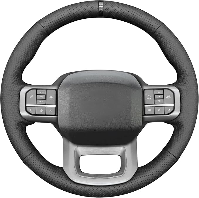 MEWANT Hand Stitch Perforated Embossed Faux Leather Steering Wheel Cover for Ford F150 Lightning F350 2024 Expedition