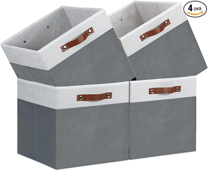 Temary Cube Storage Bins 4Pack Foldable Cube Baskets for Clothes Shelf Storage Basket with Handles, Storage Box Fabric Storag