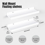 RICHER HOUSE 3 Set White Floating Shelves, 16 inches Wall Mounted White Shelves for Wall Decor, Picture Ledge Shelf with Lip 