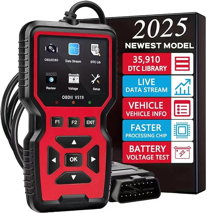 2025 New OBD2 Scanner Diagnostic Tool - Check Engine Light Code Reader with Reset, Battery Voltage Tester, Modes 6 & 8,