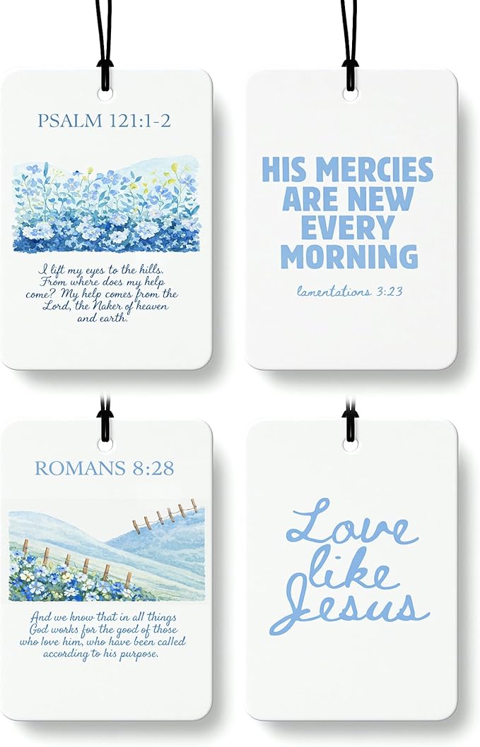 Cute Blue Christian Car Air Freshener 4 Pcs, Preppy Floral Religious Bible Verse Hanging Air Freshener for Cars Bathroom Dorm
