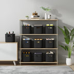 ORGIDOL 6 Pack Black Storage Bins with Lids Stackable Storage Container for Organizing, Black Storage Boxes with Handle for S