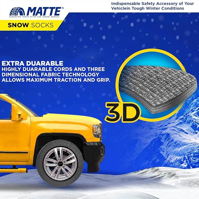 Auto Snow Socks for Tires, Emergency Snow Traction for Vehicles Safe Travel on Ice, Frost, Snow, Extra Durable Snow Chains Eq