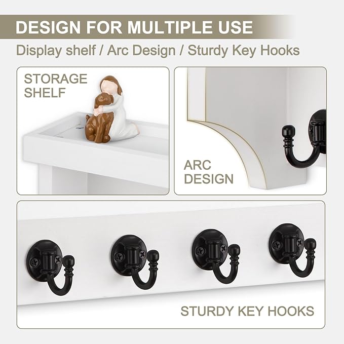 Key and Mail Holder Wall Mount, Key Holder with Shelf and Mail Organizer Wall Mount. Mail Holder with 5 Hooks for Coat, Dog L