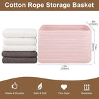 OIASKET Storage Baskets for Organizing, Woven Decorative Baskets for Shelves - Books, Towels, and Clothes, Cotton Rope Toy St