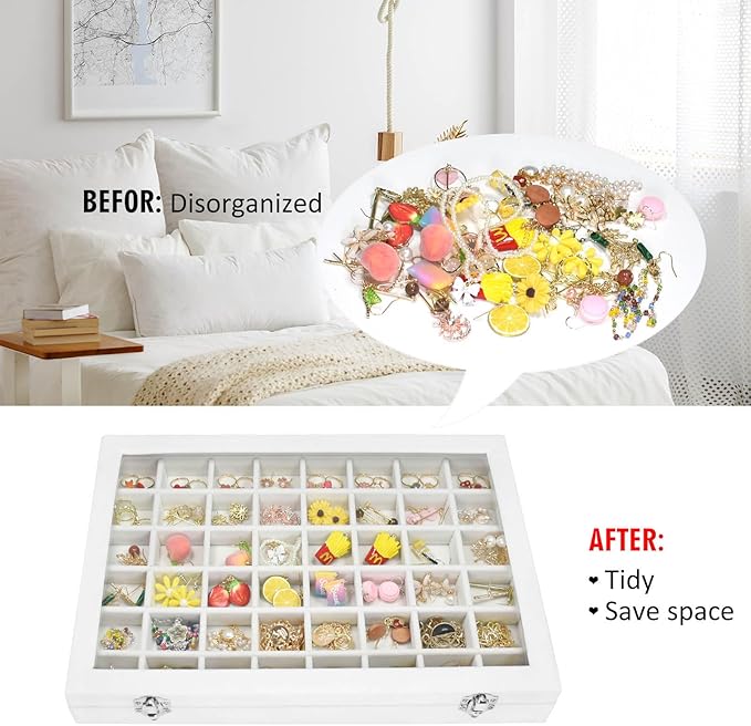 Vicoter Velvet Jewelry Tray 48 Compartments Jewelry Display Organizer with Transparent Cover Rings, Earrings, Necklaces, Pend