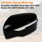 Moonlinks Compatible with Nissan Rogue 2014-2020/Murano 2015-2024/Pathfinder 2017-2020 Left Driver Mirror Cover Replacement, Glossy Black Left Side Clip-on Mirror Cap Replaces for 96374-4BA0A