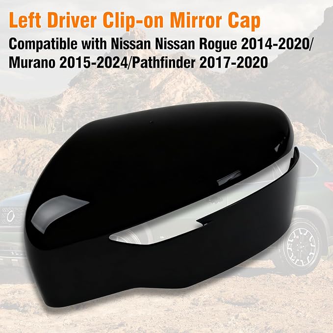 Moonlinks Compatible with Nissan Rogue 2014-2020/Murano 2015-2024/Pathfinder 2017-2020 Left Driver Mirror Cover Replacement, Glossy Black Left Side Clip-on Mirror Cap Replaces for 96374-4BA0A
