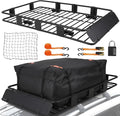 Towallmark 64"x39" Universal Roof Rack Basket with Cargo Bag, Adjustable Steel Roof Cargo Basket up to 200 lbs Capacity, Car Top Carrier for SUV, Truck, and Vehicle Rooftop Storage