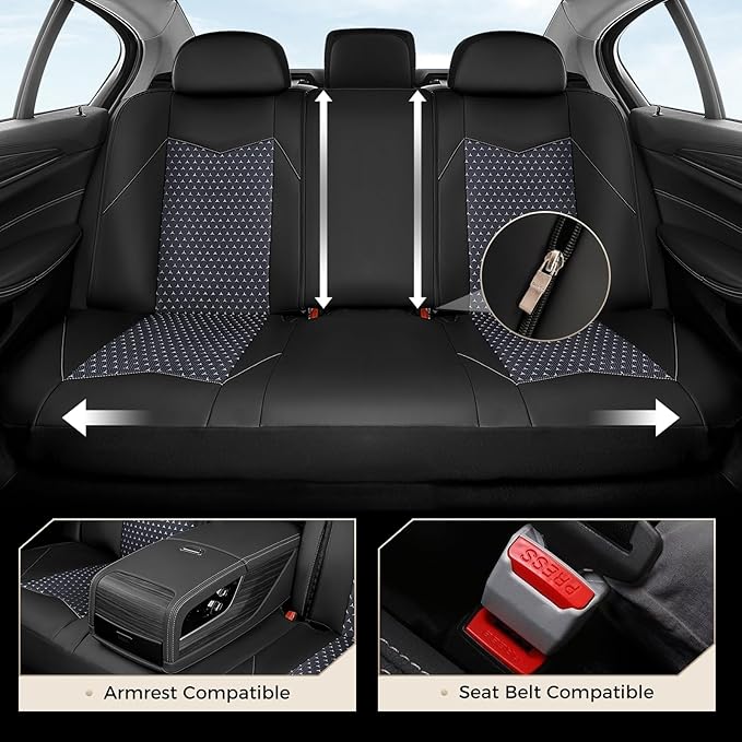 Coverado Car Seat Covers 5 Seats, PU Leather Seat Covers Fullset, Printed Breathable Mesh Design, Front and Rear Car Seat Pro