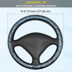 Embossed Skull Steering Wheel Cover, Skull Car Accessory, Microfiber Leather with Anti-Slip Lining, Fits 14.5"-15" Steering Wheels (Black Blue Silver)