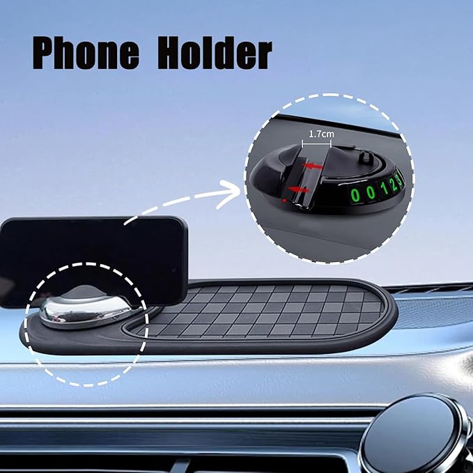 DDRIC Multifunction Car Anti-Slip Mat, Auto Universal Phone Holder, Rotatable Anti Skid Car Dashboard Pad with Temporary Park
