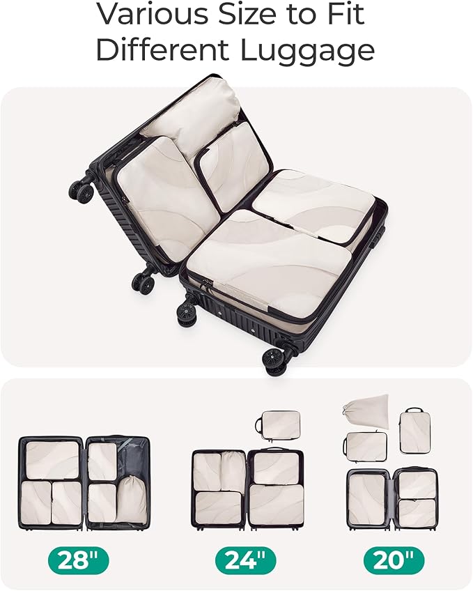 BAGSMART Compression Packing Cubes, 6 Set/4 Set/2 Set Travel Packing Cubes for Carry on Suitcases, Compression Suitcase Organ