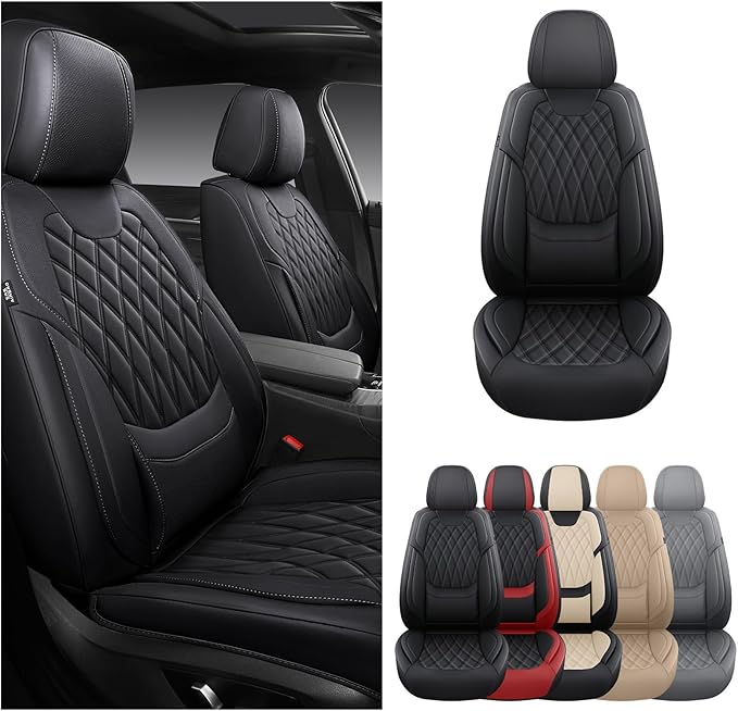FREESOO Car Seat Covers Front Seats - Luxury Breathable Waterproof Faux Leather Car Seat Cover Protectors with Lumbar Support