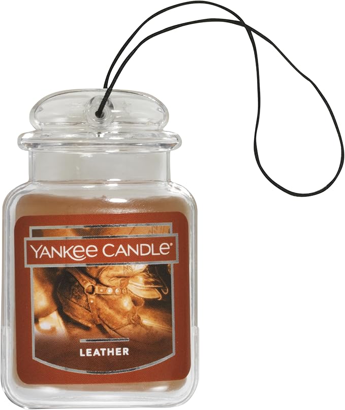 Yankee Candle Car Air Fresheners, Hanging Car Jar Ultimate, Neutralizes Odors Up To 30 Days, Leather, 0.96 OZ (Pack of 4)