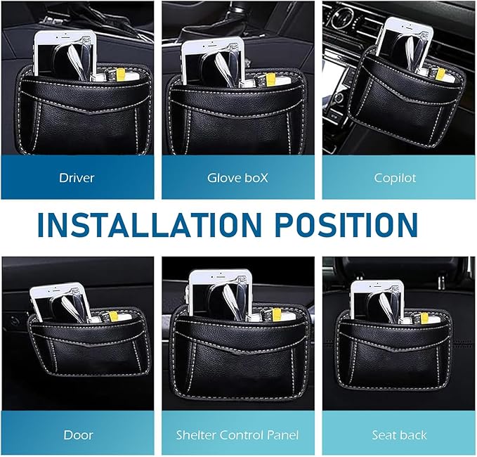 Car Seat Side Pocket Organizer, Premium PU Leather Auto Console Side Pocket, Universal Gap Bag & Pen Holder for Car, Mini Storage Pouch for Phone, Sunglass, Document and Automotive Tray(Black)