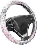 Car Steering Wheel Cover Universal 15 Inch Middle Size Auto Anti-Slip Leather Wheel Protector with Flower Grain Design White Style