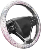 Car Steering Wheel Cover Universal 15 Inch Middle Size Auto Anti-Slip Leather Wheel Protector with Flower Grain Design White Style
