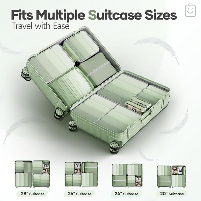 Veken 11 Set Compression Packing Cubes for Travel Essentials,Compressible Expandable Large Luggage Suitcase Organizer Bags fo