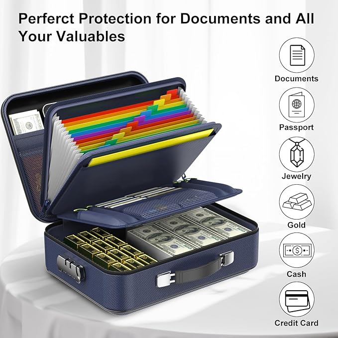 COLCASE Fireproof File Box, Hard Case Fireproof Document Organizer with Lock Hard-Shell Design Fireproof Water Resistant Safe