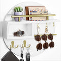 kuaima Key Holder Wall Mount, Round Wooden Key Rack with Shelf, Sunglasses Hanger, Storage Box, Multi Hooks, 12 Inch, White a