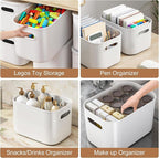 6 Pack White Storage Bins with Lids Stackable Storage Container for Organizing, Small Storage Boxes with Handle for Shelves, 