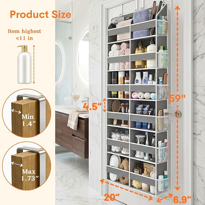 Over the Door Organizer 6 Tiers, Extra Large Behind Door Storage of 12 Compartments, 80 lbs Weight Capacity Hanging Storage O