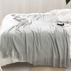 Homiest Decorative Knitted Throw Blanket with Fringe Soft & Cozy Tassel Blanket for Couch Sofa Bed (Light Grey,50x60)