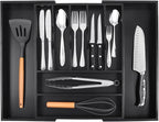Bellsal Large Premium Bamboo Silverware Organizer - Expandable Utensil Drawer Organizer - 17"x19.6" Utensil Holder and Cutler