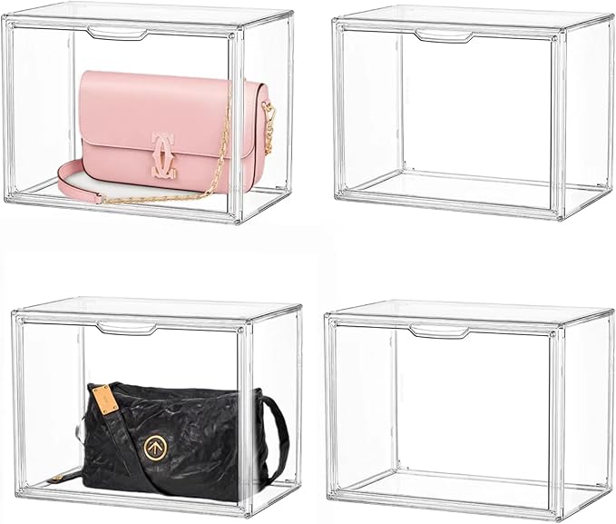 Clear Stackable Plastic Storage Bins with Magnetic Attraction Lid, Acrylic Box Display Case Showcase for Cosmetic, Large Figu