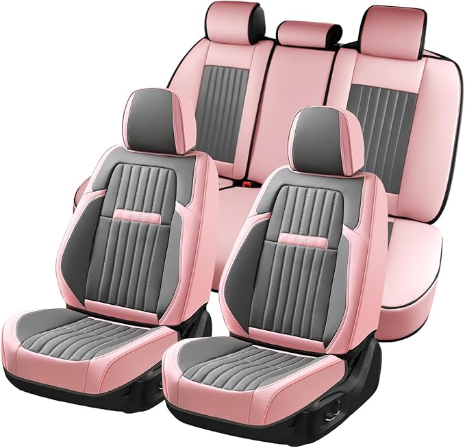 Coverado Car Seat Covers Full Set, Nappa Leather Seat Covers for Cars, Waterproof Car Seat Covers Front Seats and Back, Autom