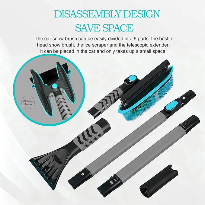 58" Car Snow Brush & Ice Scraper Long Snow Brush for Car Extendable, Upgraded Heavy Duty Pivoting Snow Broom for SUV Trucks Windshield