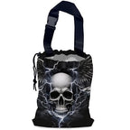 Skull Lightning Car Garbage Bag,Waterproof Small Car Trash Bag Hanging Back of Seat,Drawstring Hanging Car Trash Bag with Adjustable Buckle for Car Accessories