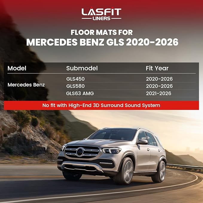 LASFIT Cargo Mat & Backrest Mat (3 Pieces) for Mercedes Benz GLS 450/580 /63 AMG 2026 2025 2024 2023 2022 2021 2020, All Weather TPE Cargo Liner Custom Fit GLS 2020-2026 Trunk Mat with Seatback