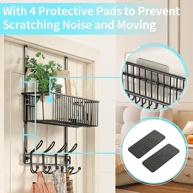 Kaiferty Over The Door Hooks Organizer,Door Hanger Door Storage with Basket,Over The Door Towel Rack Coat Hooks with 12 Hooks