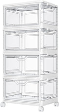 Kmiectse Clear Storage Bins with Lids - 4 Tier Plastic Bins with Wheels, Stackable Storage Bin, Closet Organizers Box for Bed