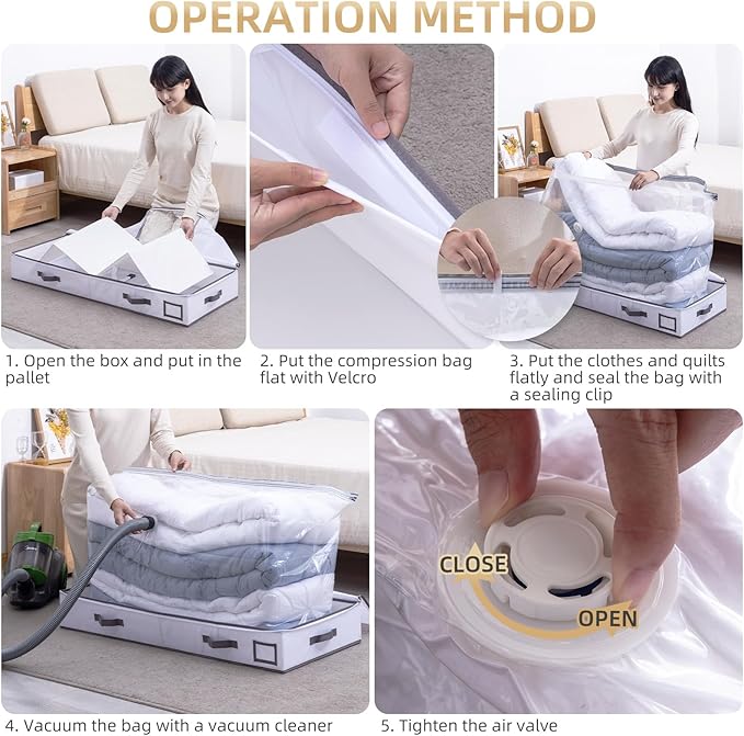 TAILI Under Bed Jumbo Vacuum Seal Storage Bags for Comforters and Blankets, Large Capacity White Foldable Box Save 80% Space,