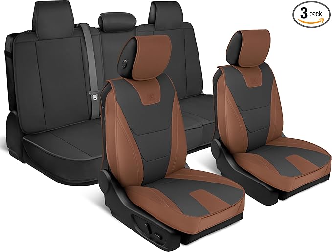 Cat® Edge Deluxe Faux Leather Car Seat Covers – Full Set (2 Front + 1 Rear Bench) – Semi-Custom Universal Fit, Two-Tone Black