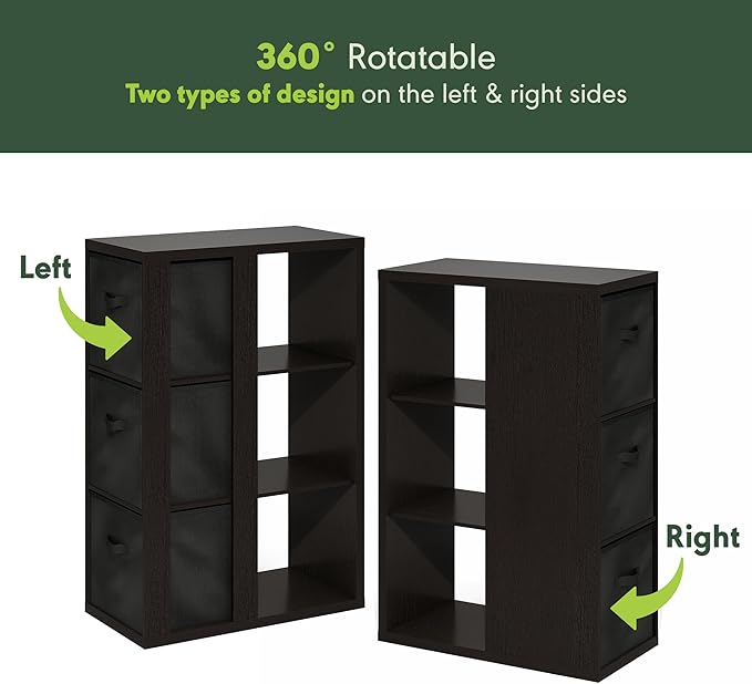 Furinno Viola Book Shelf, 3-Tier Bookshelf, Cube Storage Organizer Bookcase with Open Shelf, with Storage Bins, 13.6 x 29.3 x