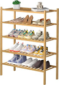 ROMGUAR CRAFT 5 Tier Bamboo Shoe Rack for Closet Free Standing Wood Shoe Shelf for Entryway Small Space Stackable 27"x11"x33"