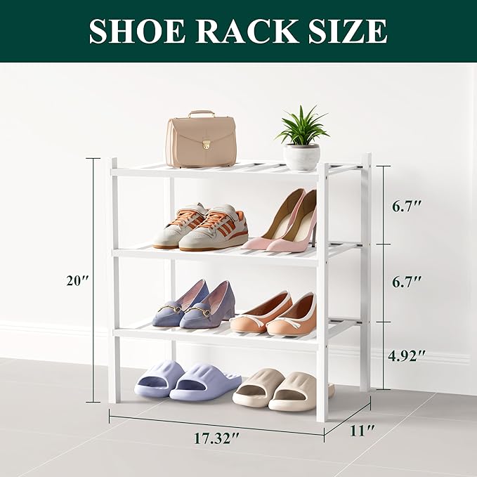 Smiry Bamboo Shoe Rack for Closet, 3 Tier Small Wooden Stackable Shoe Organizer, Free Standing Shoes Storage Shelf for Entryw