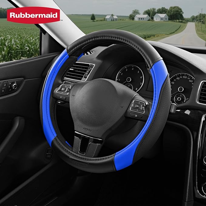 Rubbermaid Steering Wheel Cover – Universal Fit 14.5"–15" Steering Wheel Cover, Anti-Slip Grip, Breathable Leather, All-Seaso