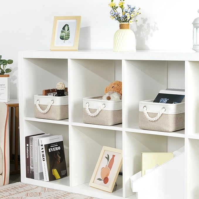 Bidtakay Small Baskets Fabric Storage Baskets for Organizing 3-Pack 12x8x5 Inch Collapsible Storage Bins for Shelves Canvas B